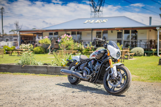 Indian Scout 101 out front of Farm Club Australia