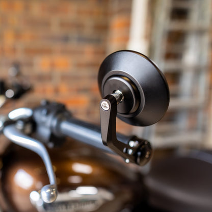 TEC Black clamp-on CNC round bar end mirrors for Royal Enfield Meteor 350 / Classic / Hunter 350 / Super Meteor 650 & Shotgun 650