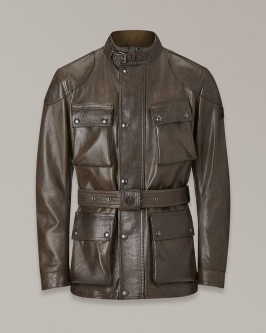 Belstaff Belstaff BELSTAFF TRIALMASTER HAND WAXED LEATHER MOTORCYCLE JACKET - DARK OLIVE