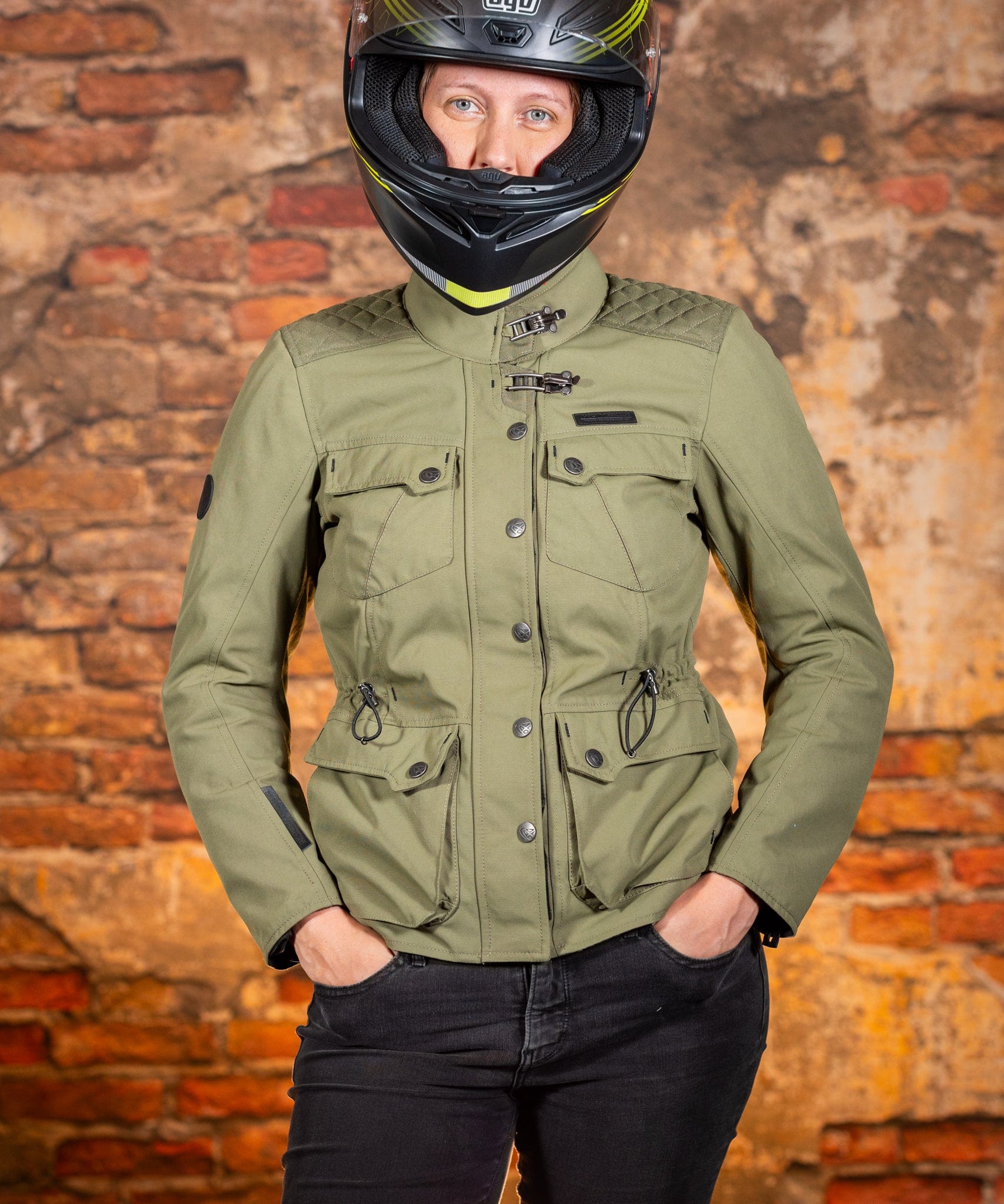 Biker Torque Australia Brand: Ixon Medium IXON EXHAUST WOMENS TEXTILE JACKET - KHAKI