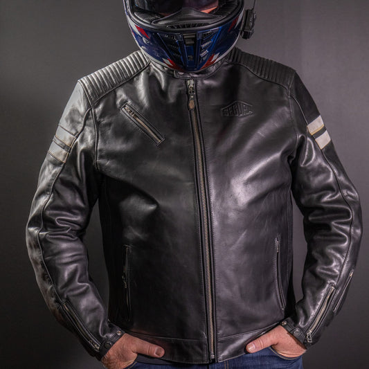 Biker Torque Segura Segura Romeo Mens Leather Motorcycle Jacket - Black / White