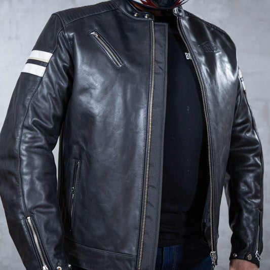 Biker Torque Segura Segura Romeo Mens Leather Motorcycle Jacket - Black / White