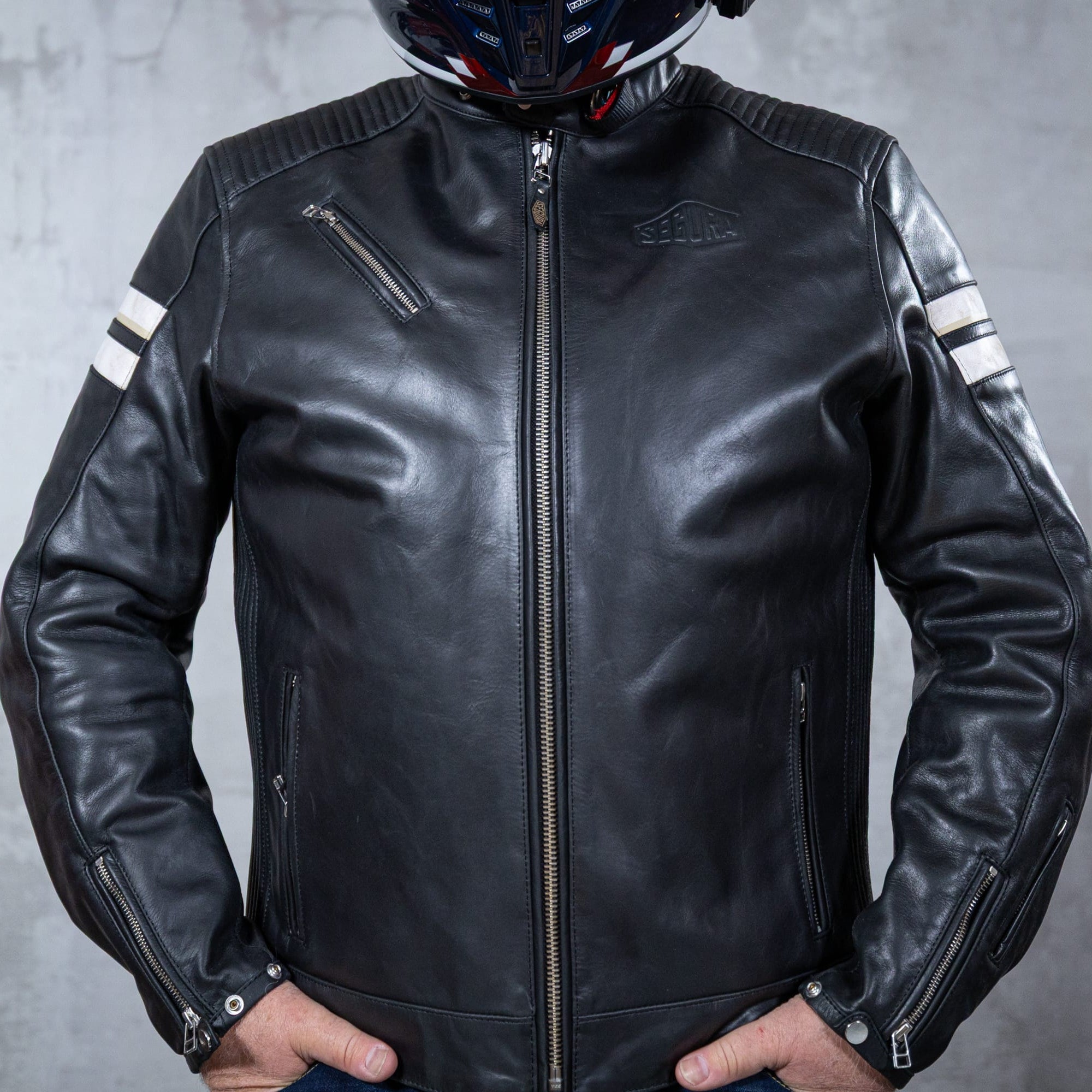 Biker Torque Segura Segura Romeo Mens Leather Motorcycle Jacket - Black / White