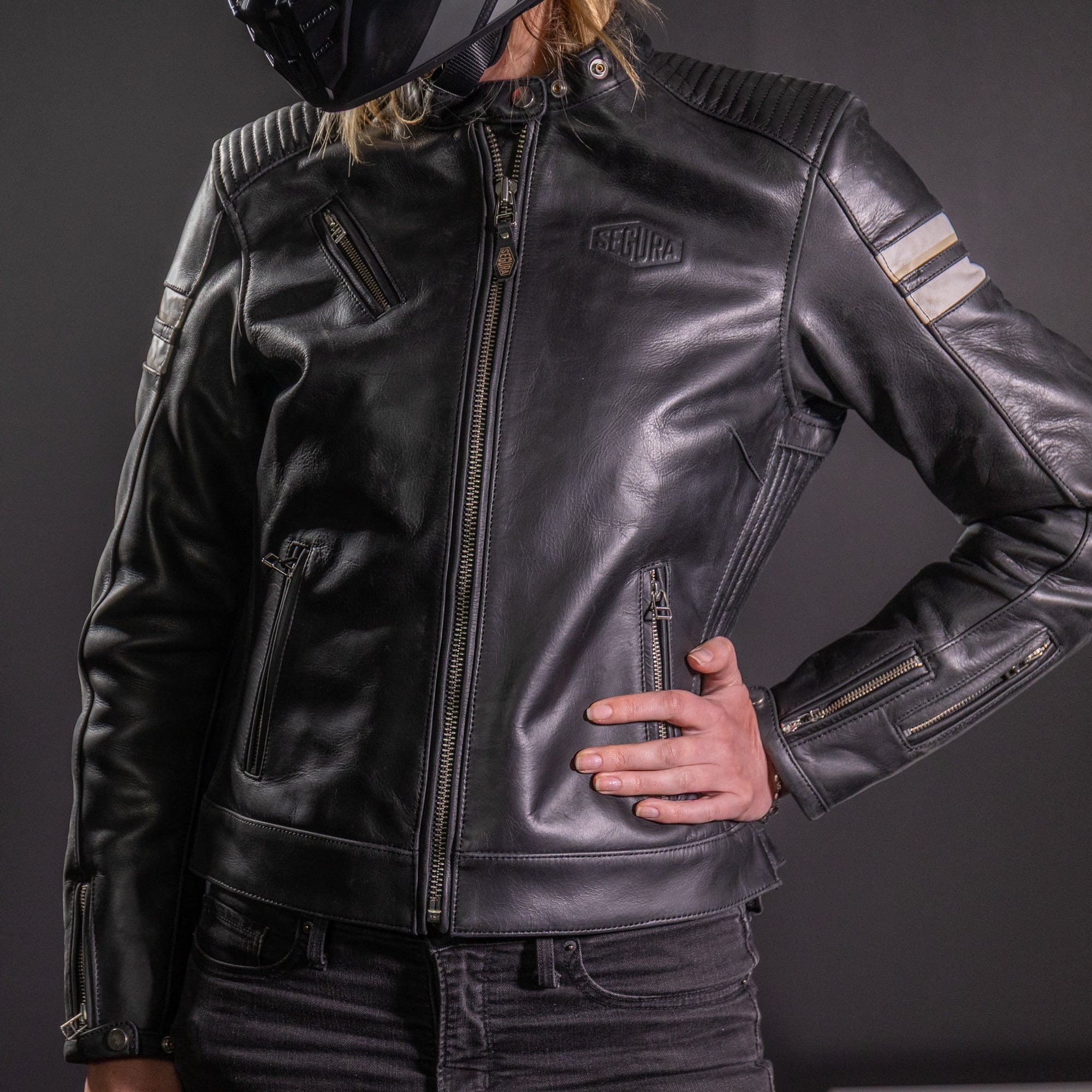 Biker Torque Segura Segura Romeo Mens Leather Motorcycle Jacket - Black / White