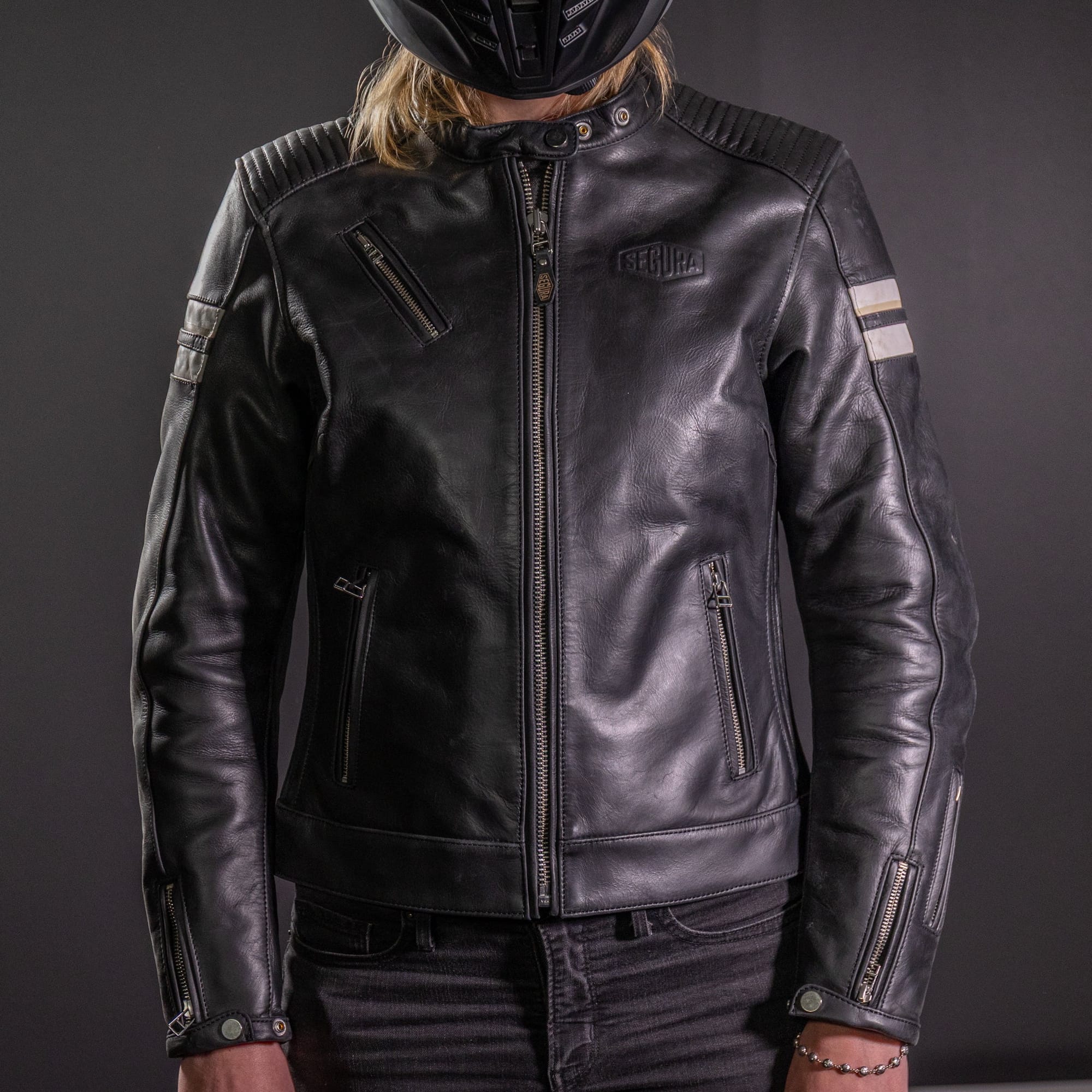 Biker Torque Segura Segura Romeo Mens Leather Motorcycle Jacket - Black / White