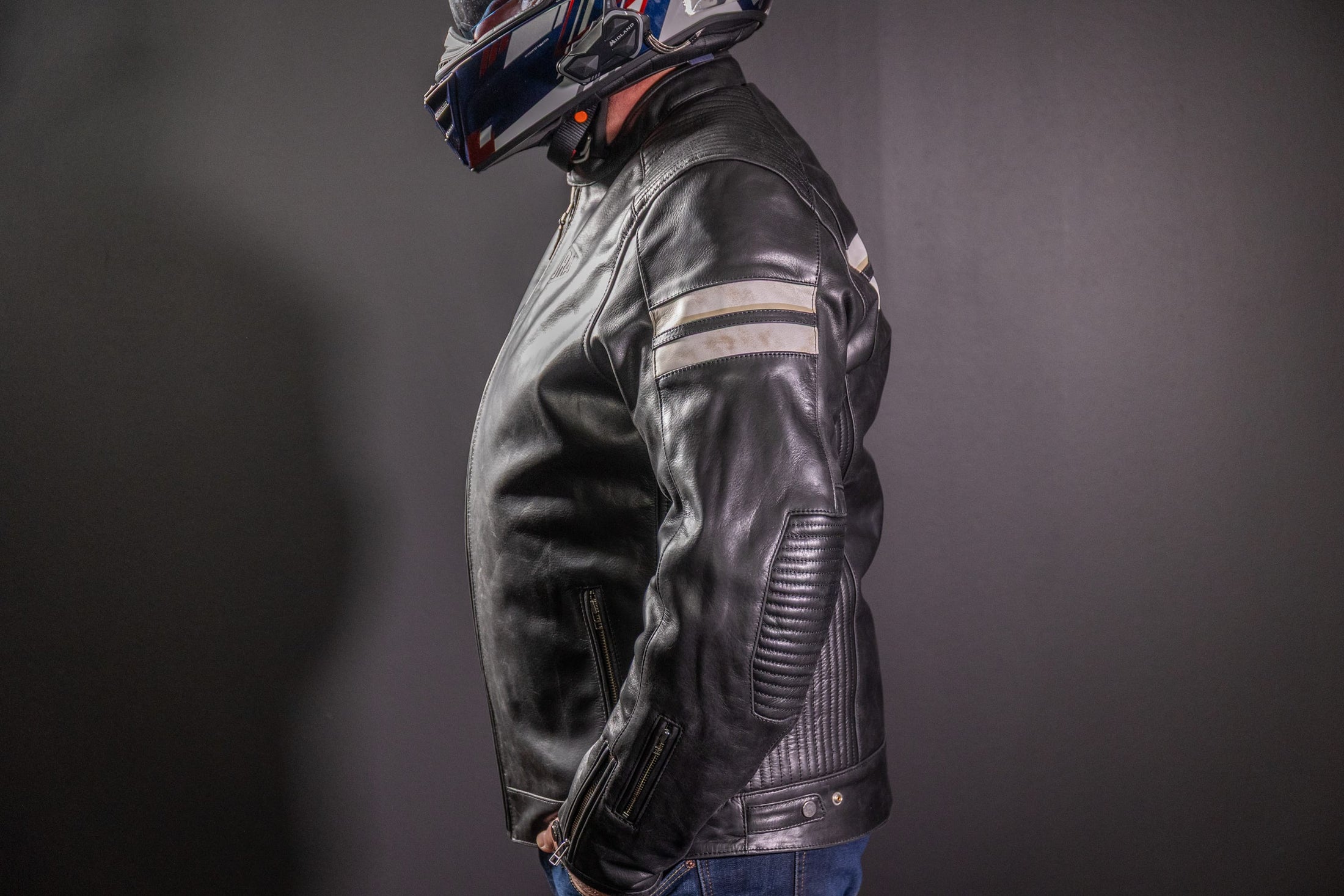 Biker Torque Segura Segura Romeo Mens Leather Motorcycle Jacket - Black / White