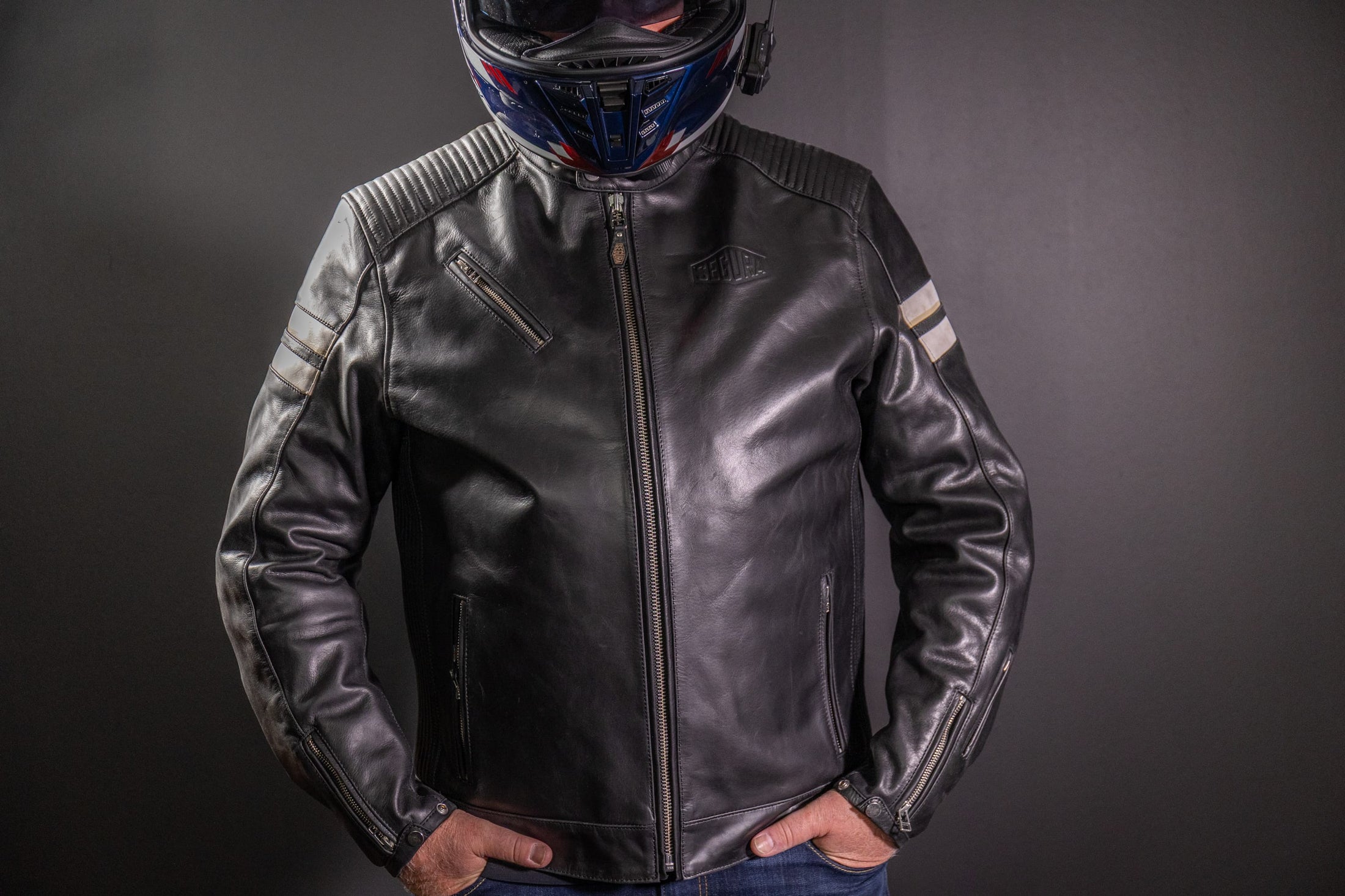 Biker Torque Segura Segura Romeo Mens Leather Motorcycle Jacket - Black / White
