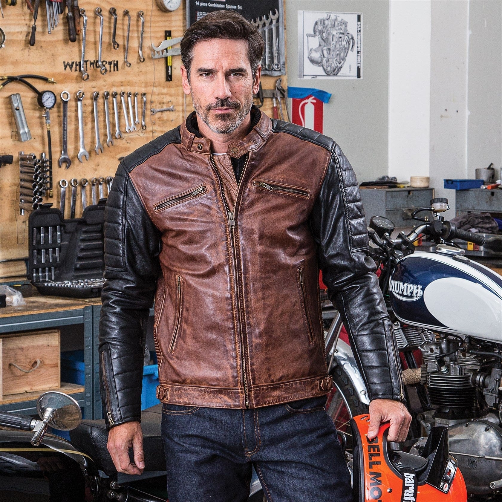 Helstons HELSTONS Small HELSTONS CRUISER LEATHER MOTORCYCLE JACKET - CAMEL/BLACK