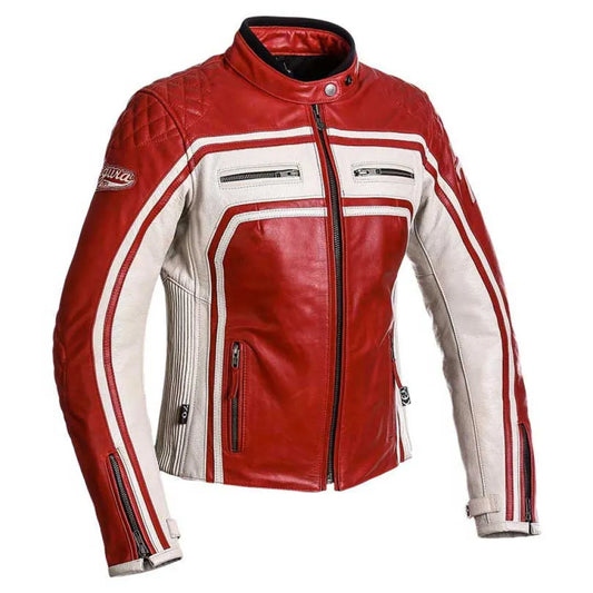 SEGURA 🇫🇷 JONES WOMENS LEATHER JACKET IN RED/TAN