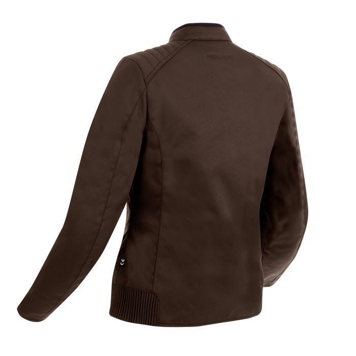 back of SEGURA ETERNAL WOMENS MOTORCYCLE JACKET MAROON on white background