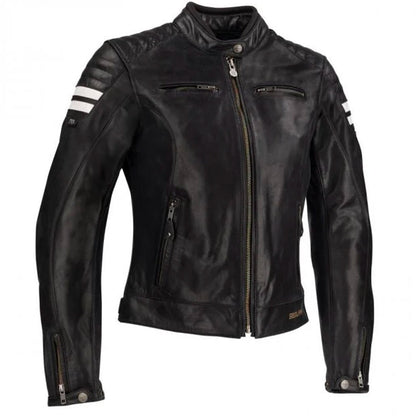 SEGURA 🇫🇷 WOMENS STRIPE BLACK/WHITE MOTORCYCLE LEATHER JACKET