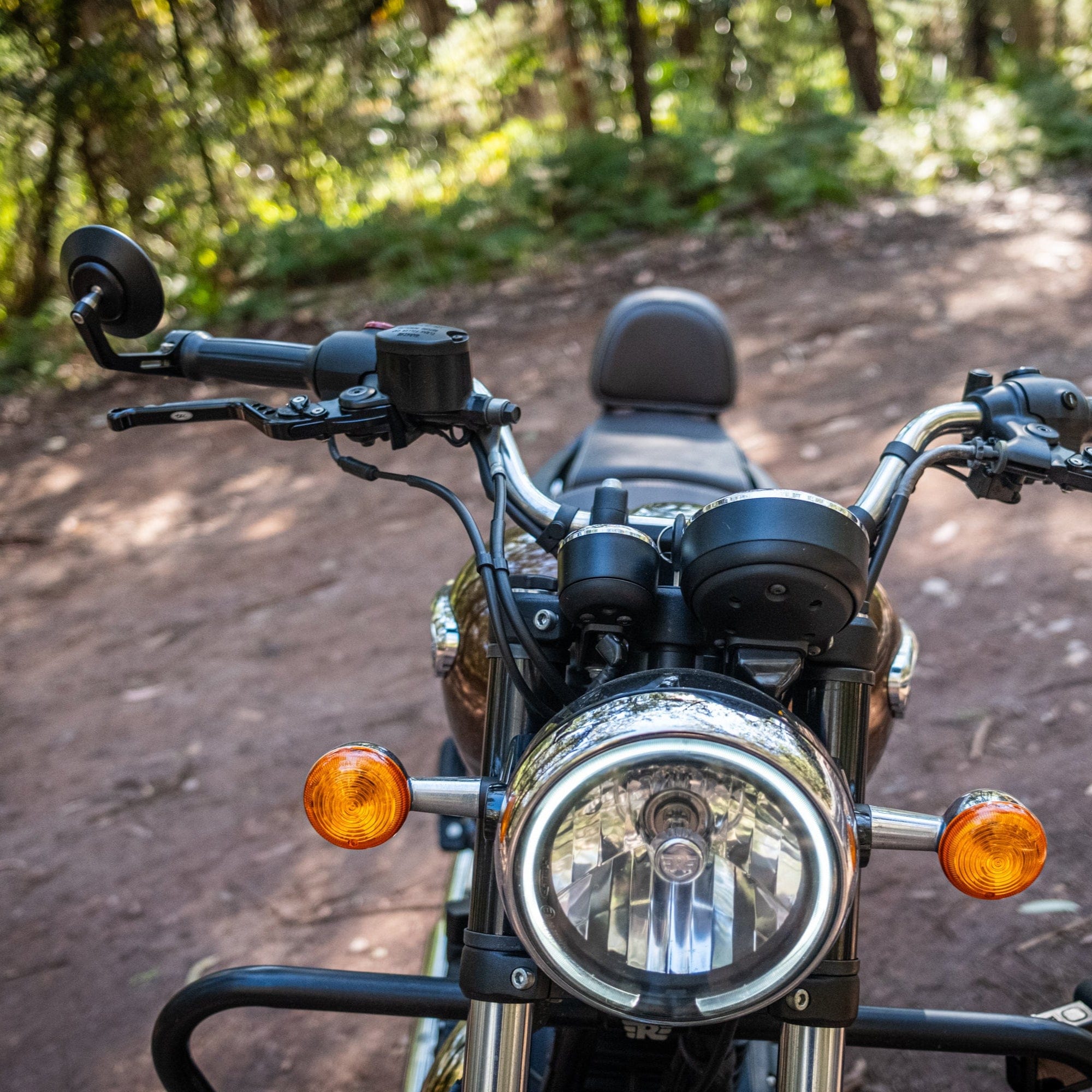 TEC Bike Parts Hard Parts TEC Black clamp-on CNC round bar end mirrors for Royal Enfield Meteor 350 / Classic / Hunter +  Bear  / Super Meteor /  Shotgun 650