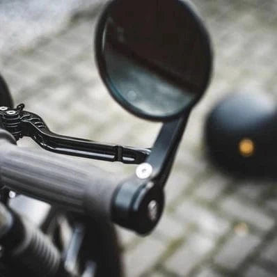 TEC BIKE PARTS Mirrors TEC Black clamp-on CNC round bar end mirrors for Royal Enfield Meteor 350 / Classic / Hunter +  Bear  / Super Meteor /  Shotgun 650